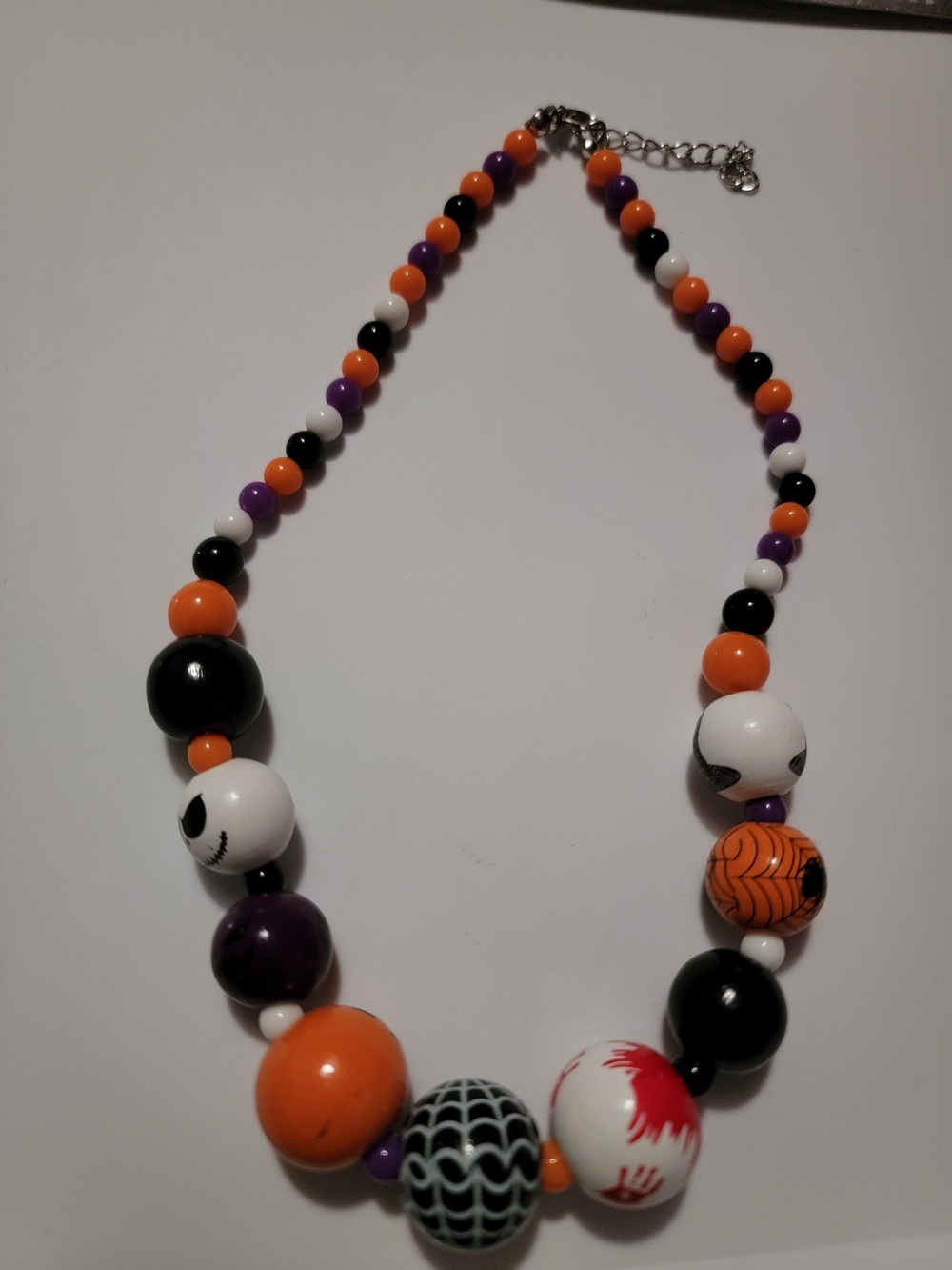 Beaded Halloween Statement Necklace in Orange, Black, Purple & White